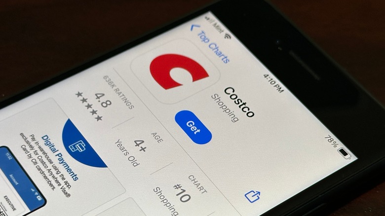 The Costco app on a phone screen