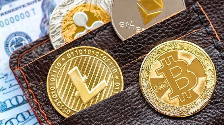 Cryptocurrency coins in wallet