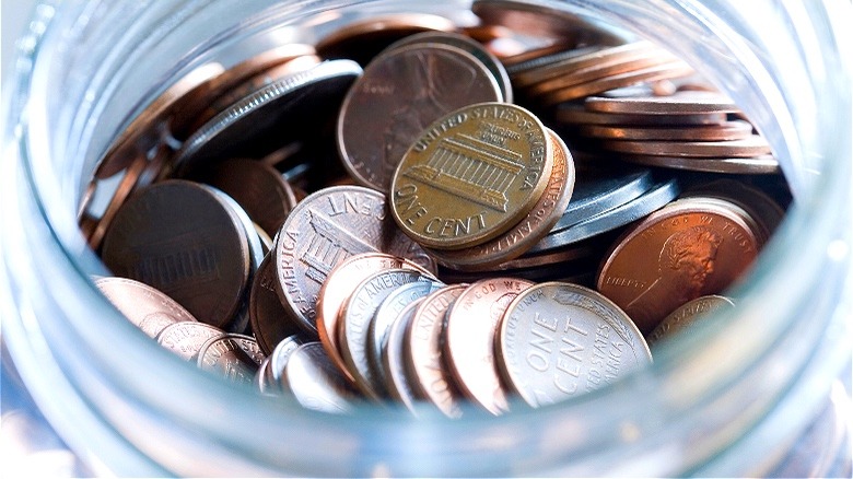 Pennies in a glass jar