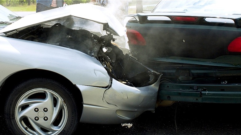 Close-up of collision auto accident