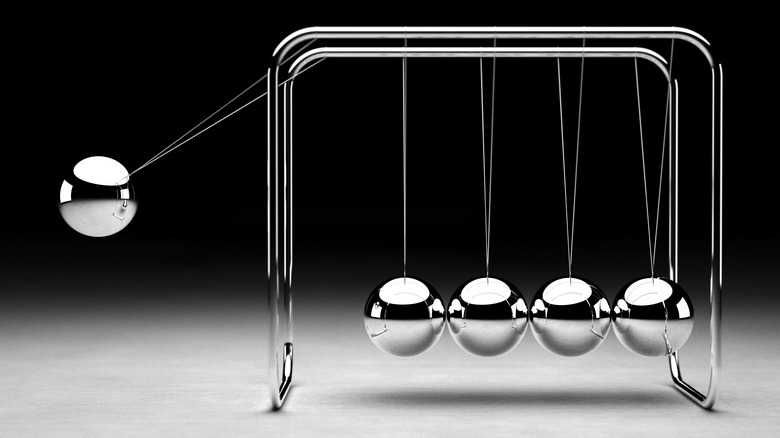 The original fidget toy: a chrome Newton's Cradle