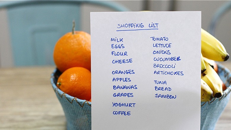 Shopping list on kitchen table