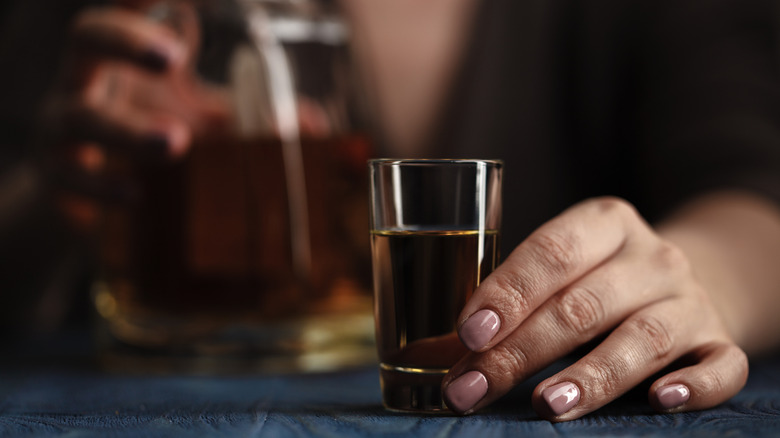 Closeup of alcohol in a shot glass