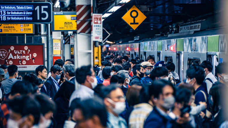 Crowded Japanese train station