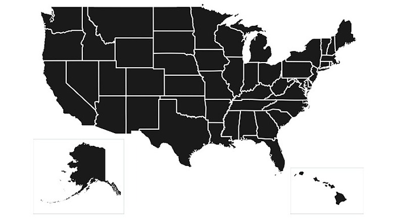 A map of the United States with each state depicted in black with no names, outlined in white with a white background