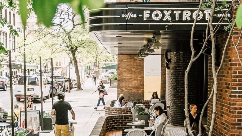 A cafe patio with people