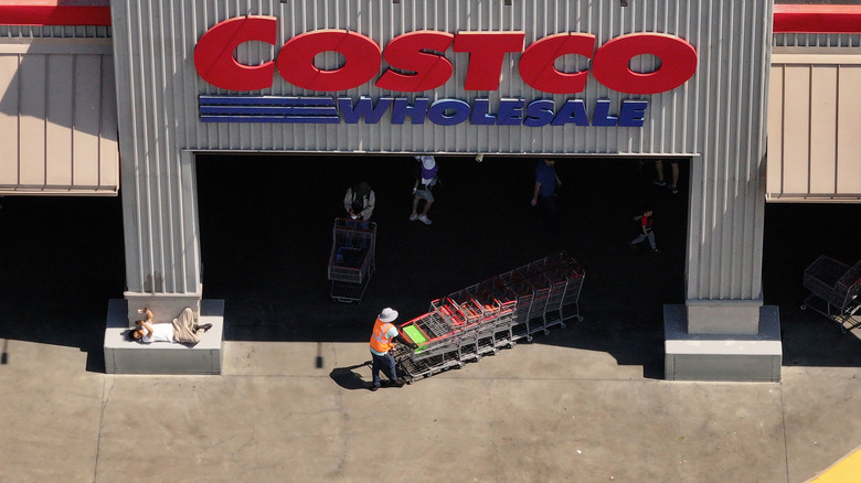 The front façade of a Costco warehouse store