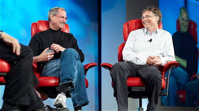 Steve Jobs, Bill Gates smile