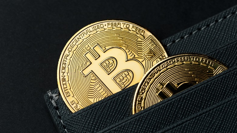 conceptual bitcoin in a wallet