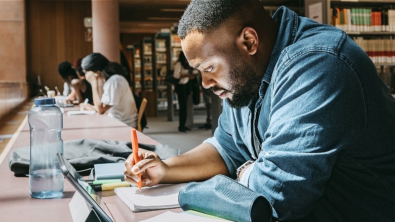 College student working at desk