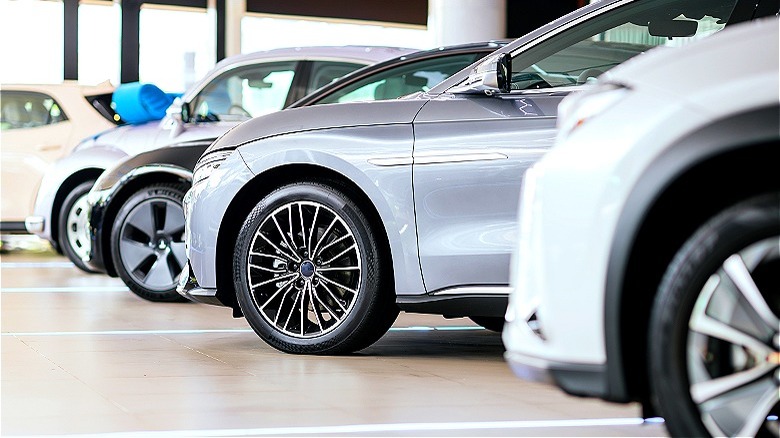 New cars in dealership showroom