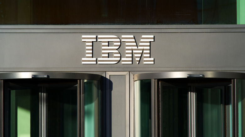 Revolving doors at the entrance of an IBM office tower