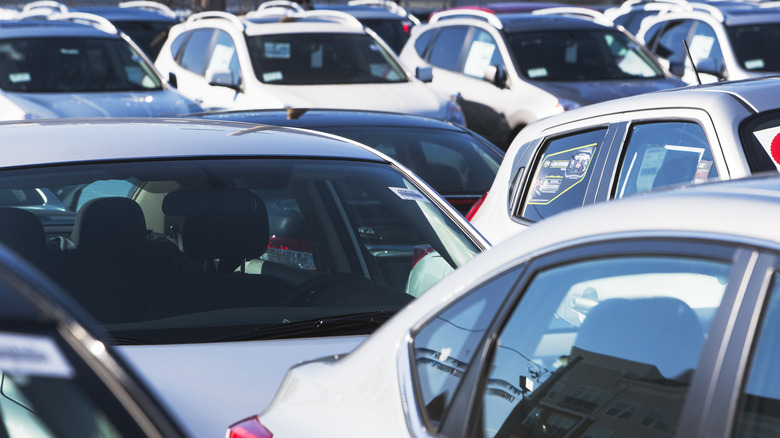 New cars parked in a lot