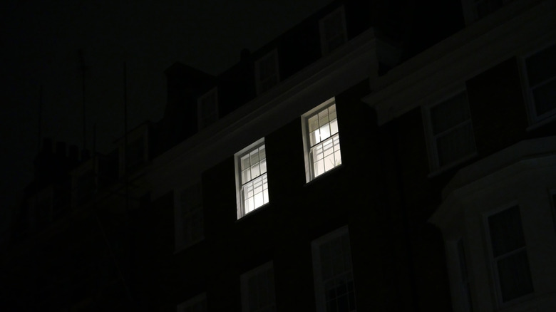 Home windows with light coming through at night