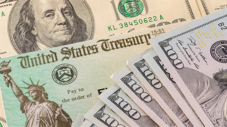 $100 bills, U.S. Treasury check