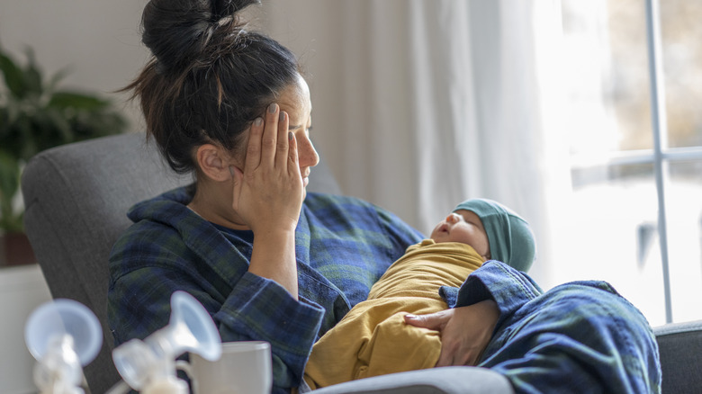 Woman struggling postpartum