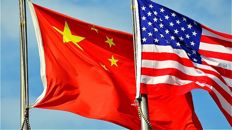 People's Republic of China flag and U.S. flag