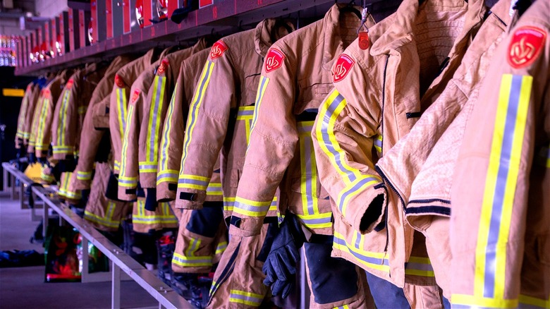Firefighter uniforms in a row