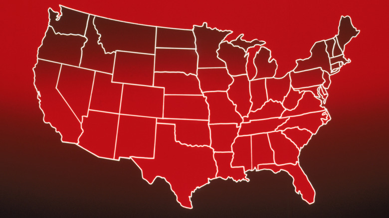 map of the United States colored red