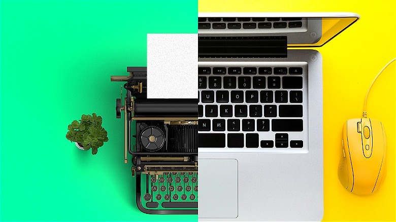 Typewriter and laptop in image