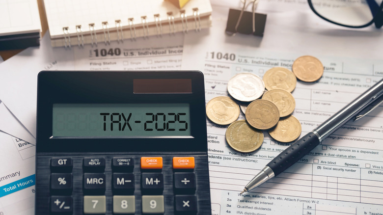 Word Tax 2025 on the calculator with the tax form