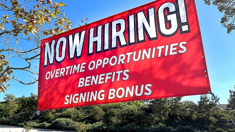 A help wanted hiring sign