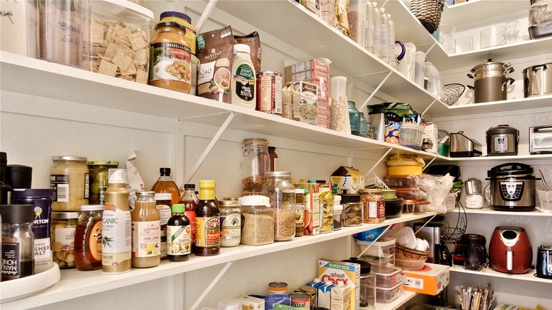 Close-up of a stocked pantry