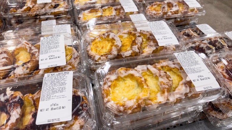 A massive display of Kirkland signature cheese danishes in the Costco Bakery department.