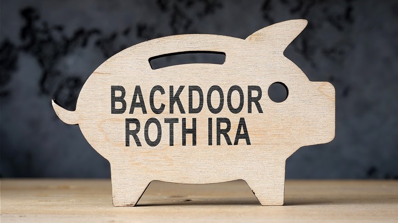 Wooden "BACKDOOR ROTH IRA" piggy bank