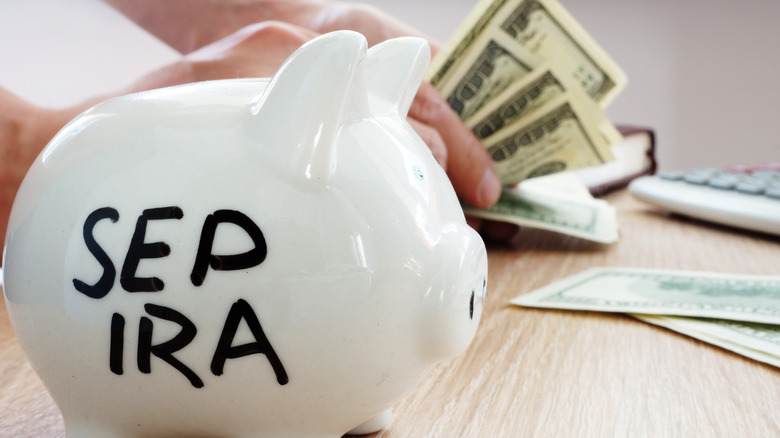 SEP IRA written on a side of piggy bank. Pension plan.