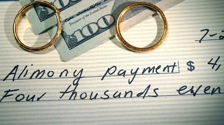 Alimony payment check with rings