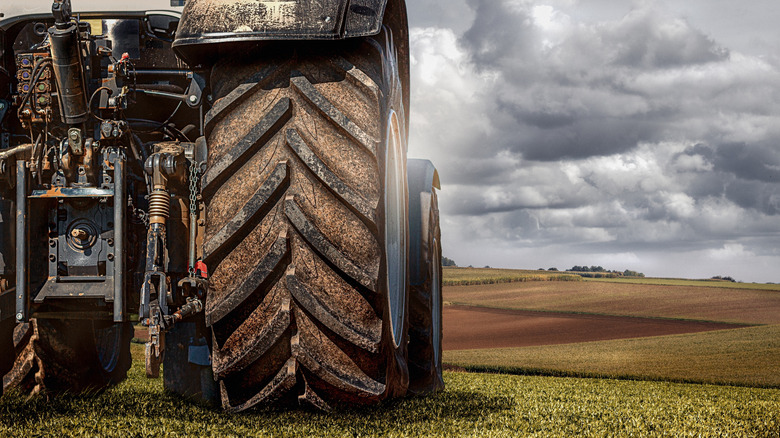 a tractor parked on a hill