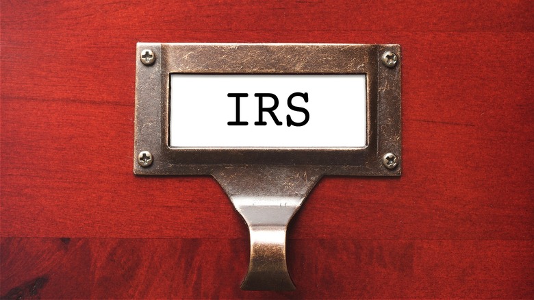Cabinet drawer with "IRS" label
