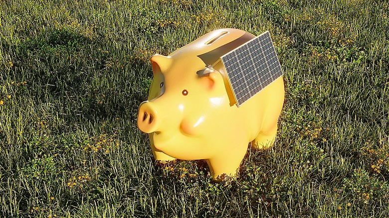 A solar panel piggy bank