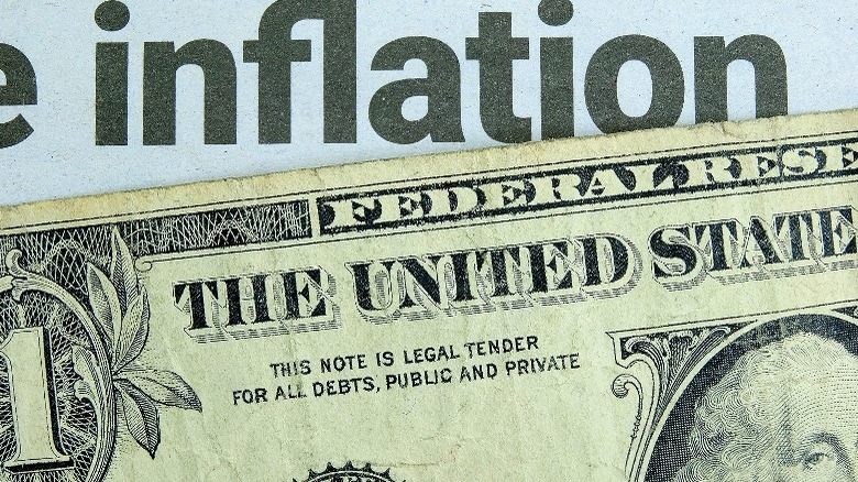 Dollar bill and word inflation