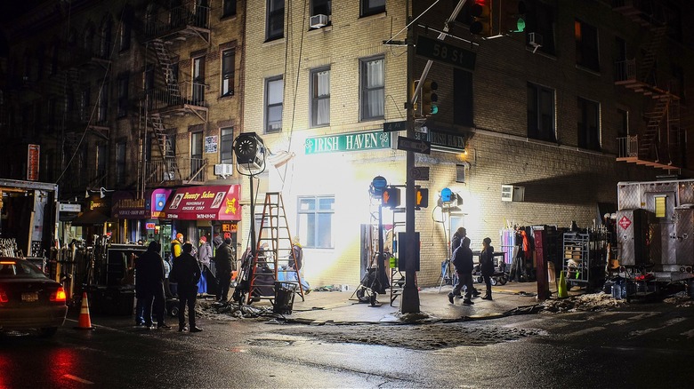 Filming production at night