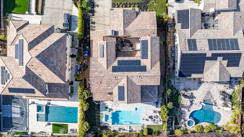 An overhead view of a row of homes in Brentwood, California