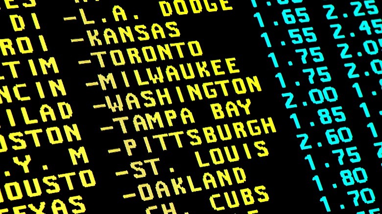 Board with sports bet odds