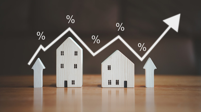 mortgage rate graph over house figurines