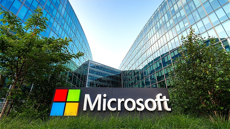 Microsoft logo and building