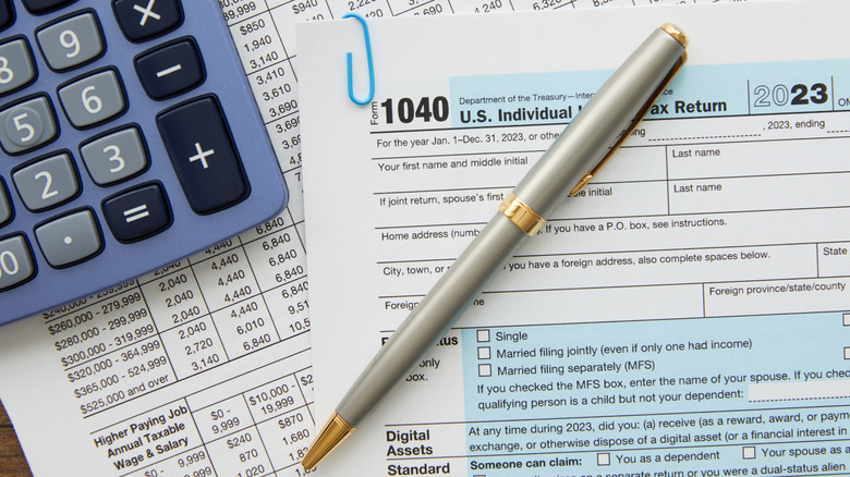 Tax form with a calculator