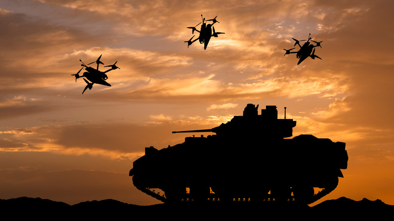 M2 Bradley tank and drones