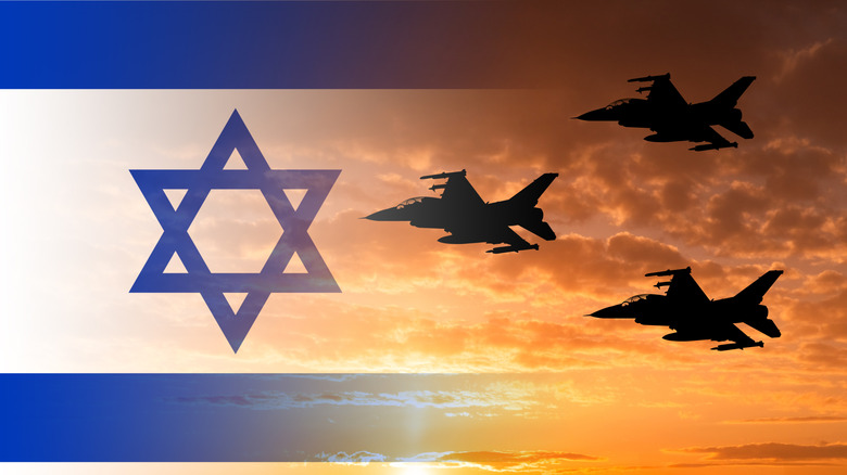 Israeli flag and war planes in the sky