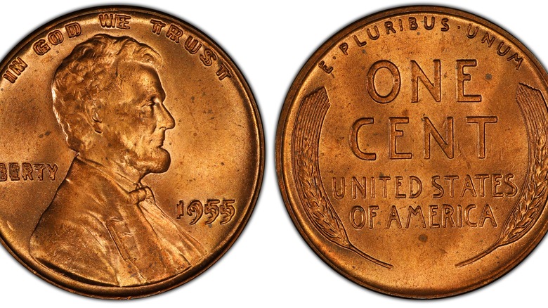 The 1955 Doubled Die penny, obverse and reverse side by side against a white background.