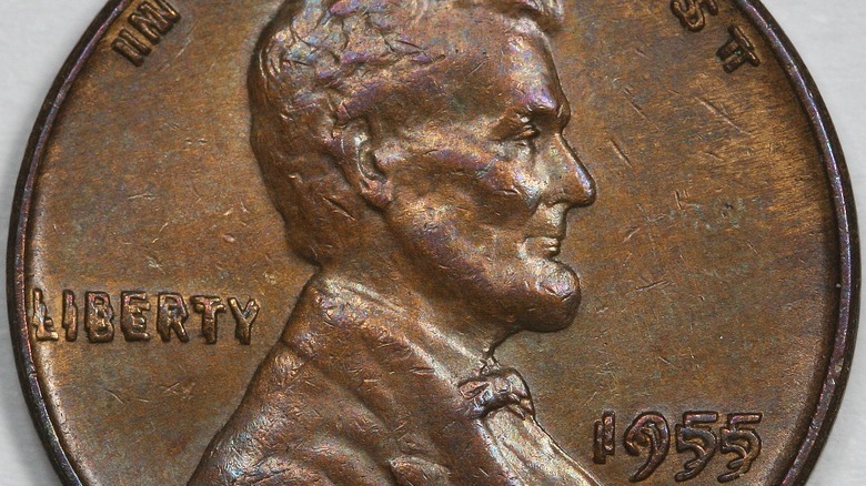 A close-up of a doubled die penny, with the strongly doubled effect on the word "Liberty."