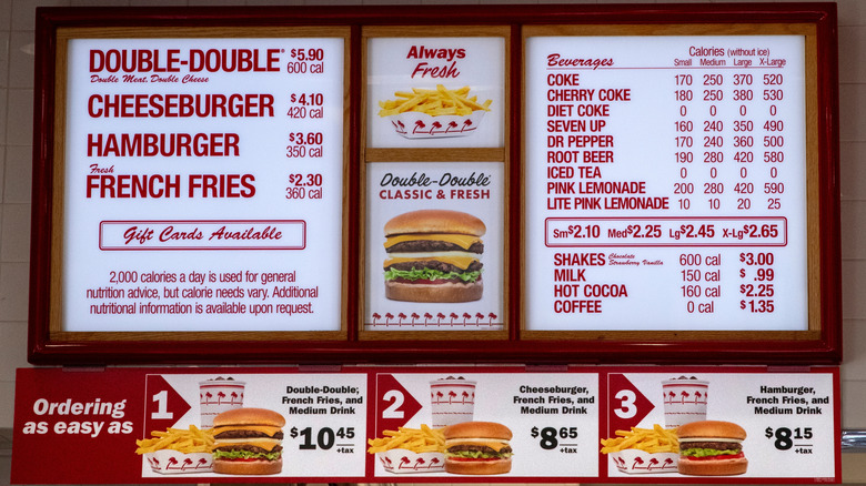 In-N-Out Burgers menu inside the restaurant