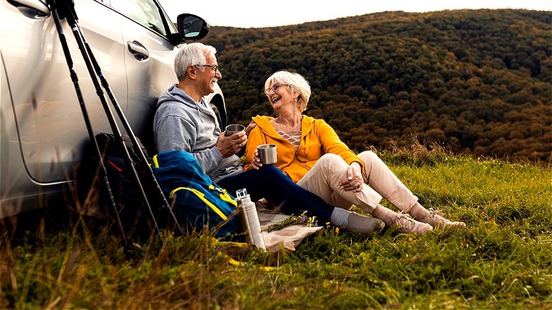 Elderly couple enjoying outdoors