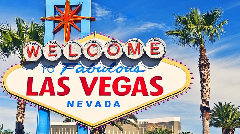 The 'Welcome to Fabulous Las Vegas Nevada' sign with two palm trees