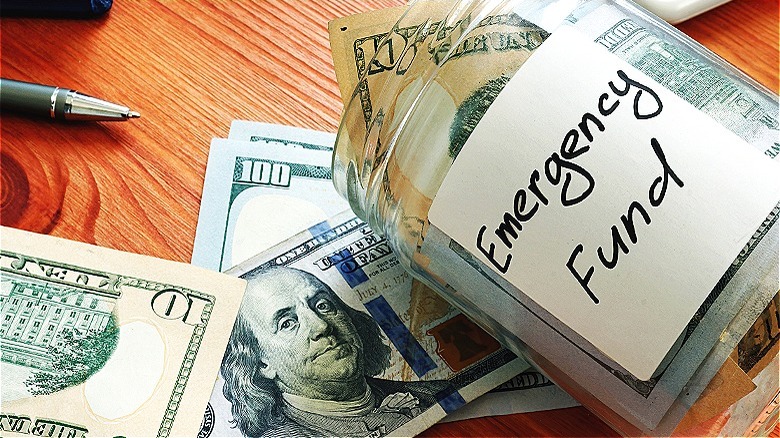 Emergency fund glass money jar