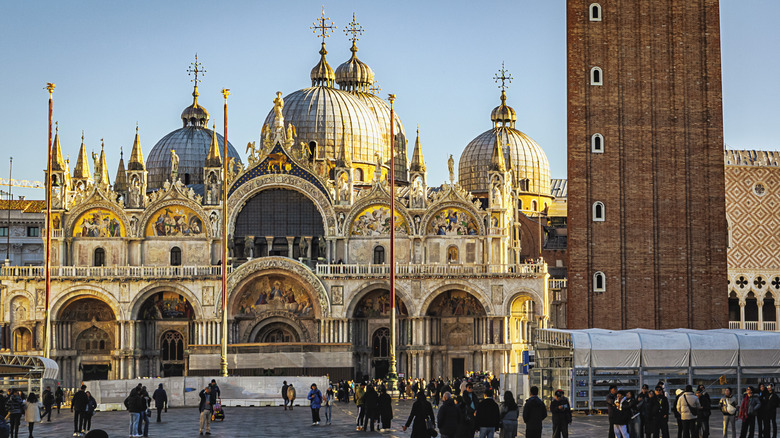 The domed glory of St. Mark's Basilica in Venice in full sun.